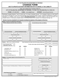 Document preview: Form 83-E669 Tax Account Change Form - City of Philadelphia, Pennsylvania