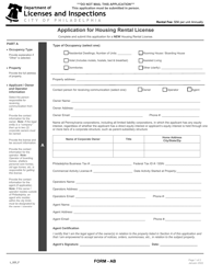 Form AB (L_023_F) Application for Housing Rental License - City of Philadelphia, Pennsylvania
