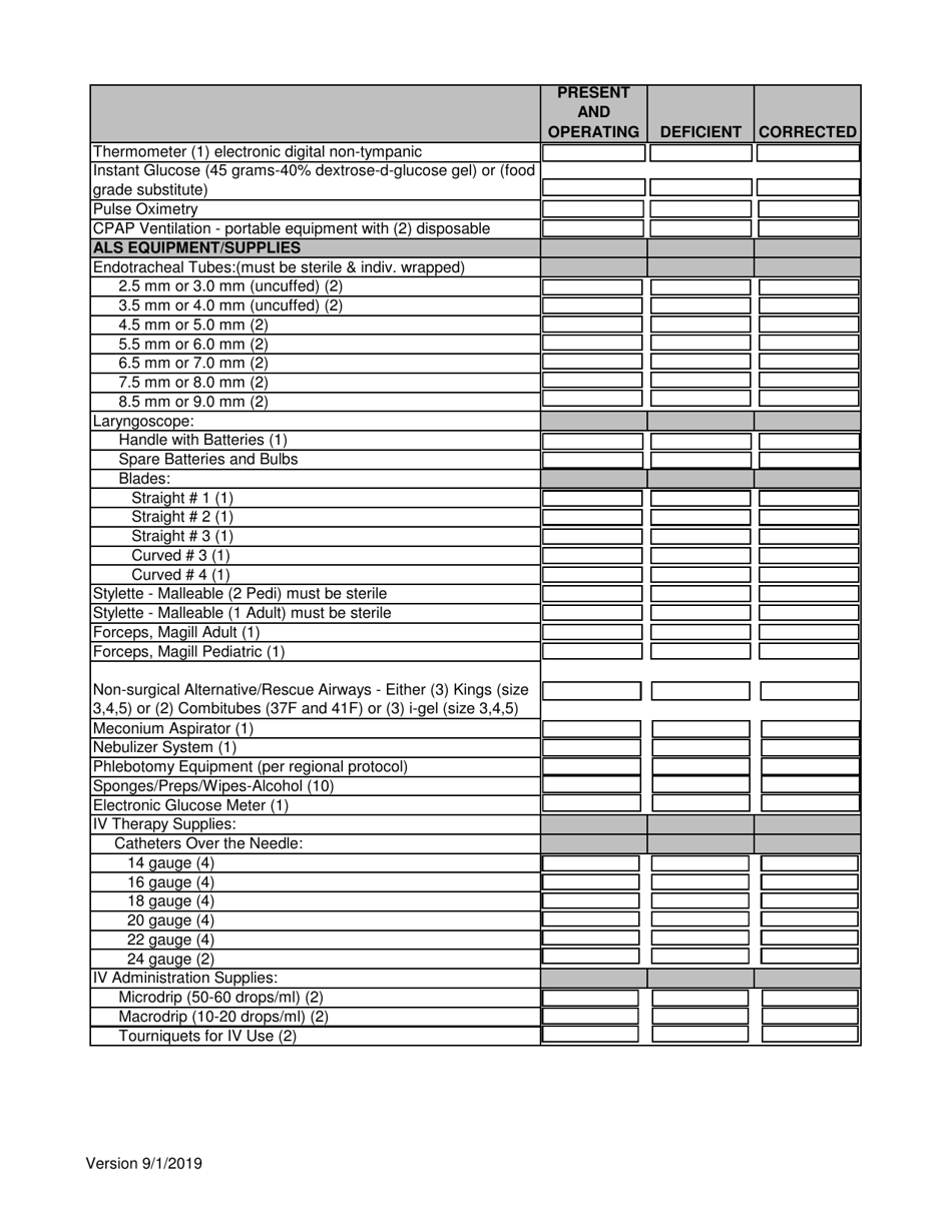 Als Squad Inspection Checklist - City of Philadelphia, Pennsylvania, Page 3