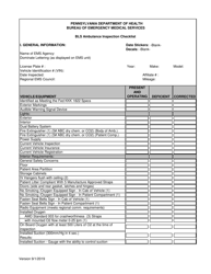 Bls Ambulance Inspection Checklist - City of Philadelphia, Pennsylvania