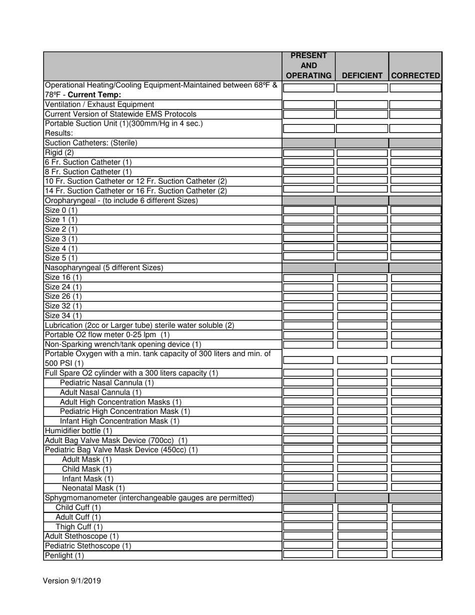 City of Philadelphia, Pennsylvania Bls Ambulance Inspection Checklist ...