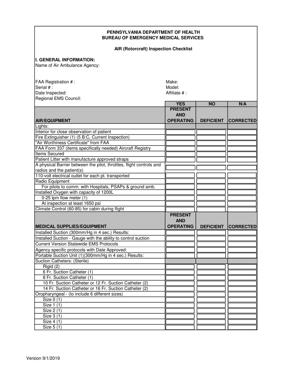 Air (Rotorcraft) Inspection Checklist - City of Philadelphia, Pennsylvania, Page 1