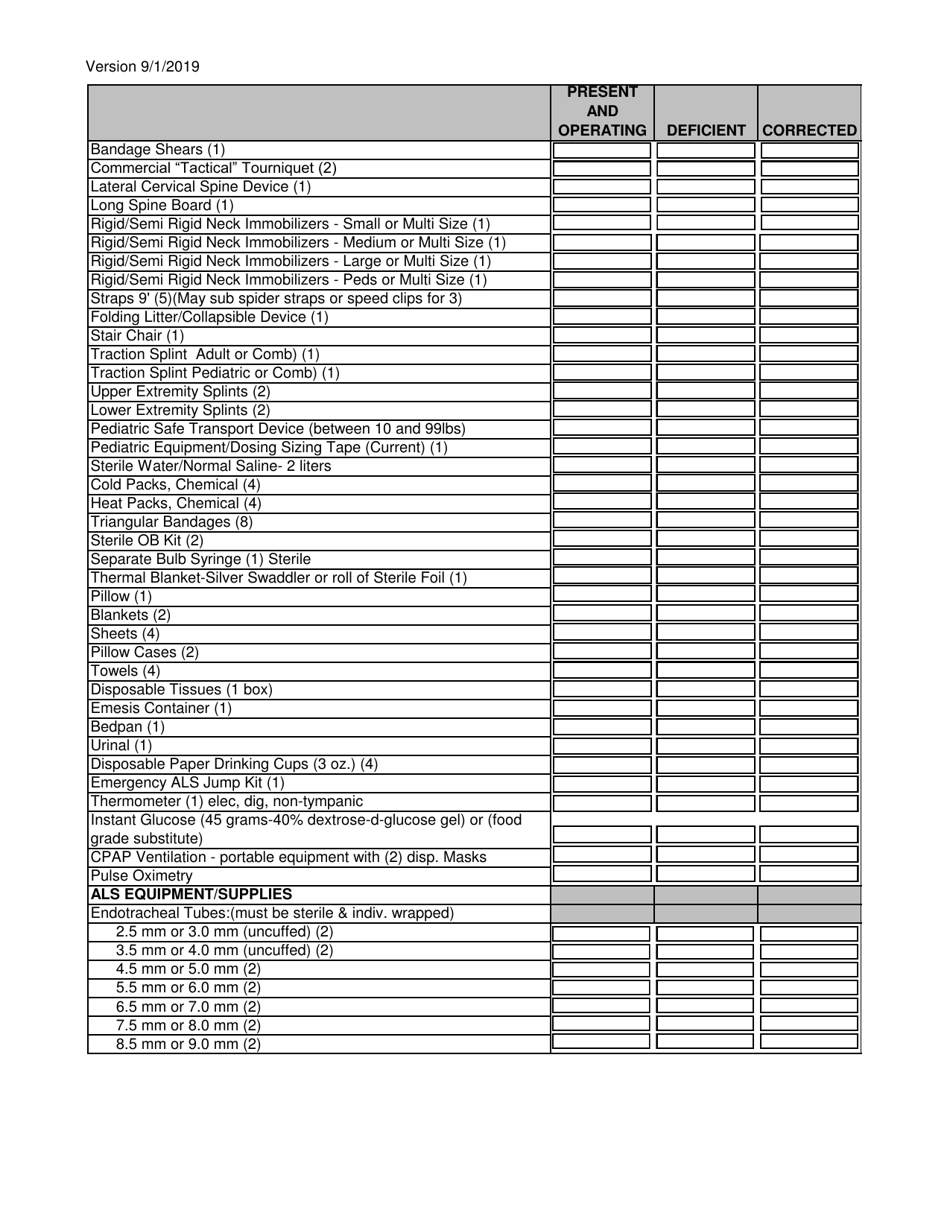 City of Philadelphia, Pennsylvania Als Ambulance Inspection Checklist ...