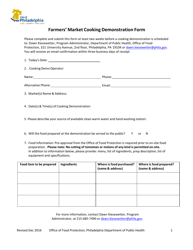 Document preview: Farmers' Market Cooking Demonstration Form - City of Philadelphia, Pennsylvania