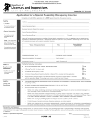 Form AB (L_040_F) &quot;Application for a Special Assembly Occupancy License&quot; - City of Philadelphia, Pennsylvania