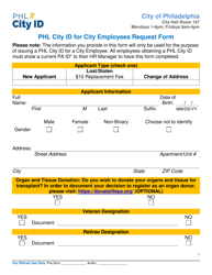 Document preview: Phl City Id for City Employees Request Form - City of Philadelphia, Pennsylvania