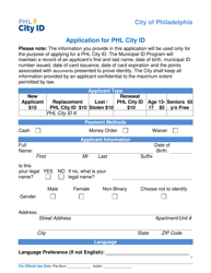 Document preview: Application for Phl City Id - City of Philadelphia, Pennsylvania