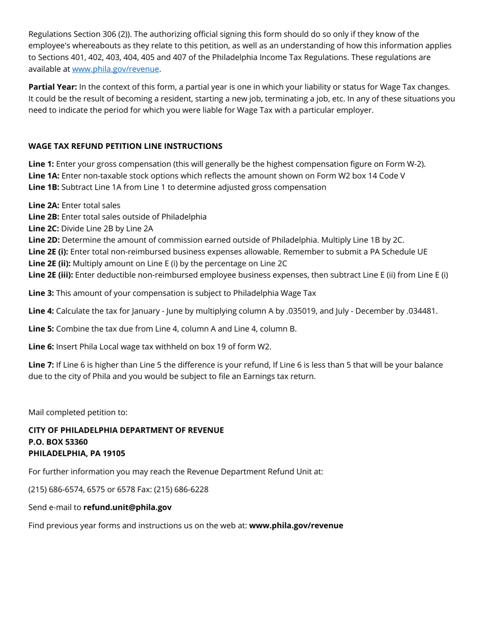 Wage Tax Refund Petition (Commissioned Employees) - City of Philadelphia, Pennsylvania, Page 3