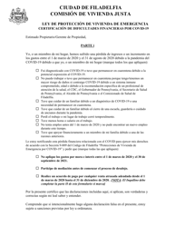 Document preview: Certificacion De Dificultades Financieras Por Covid-19 - City of Philadelphia, Pennsylvania (Spanish)