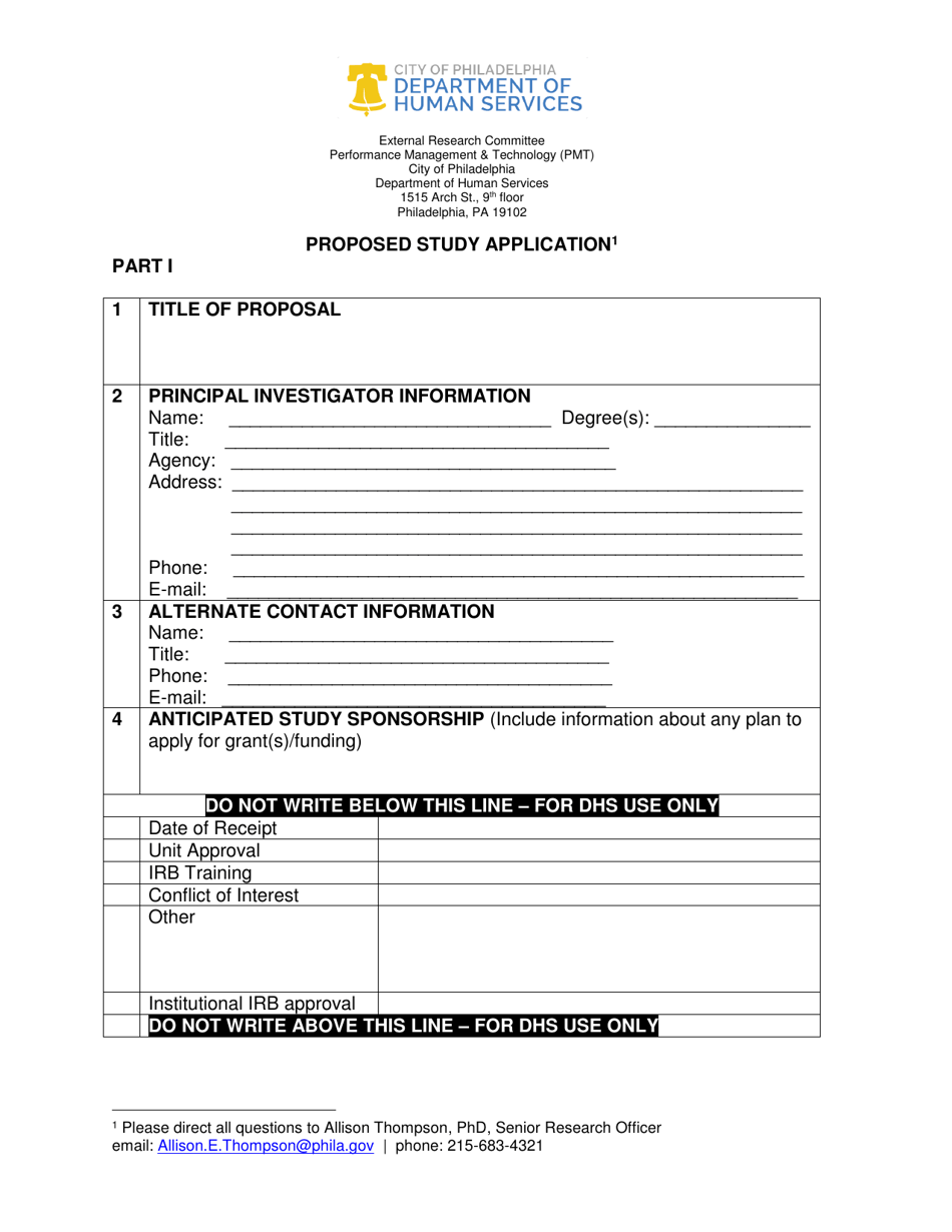 External Research Committee Study Application - City of Philadelphia, Pennsylvania, Page 1