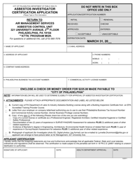 Document preview: Asbestos Investigator Certification Application - City of Philadelphia, Pennsylvania