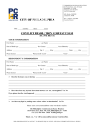 Conflict Resolution Request Form - City of Philadelphia, Pennsylvania