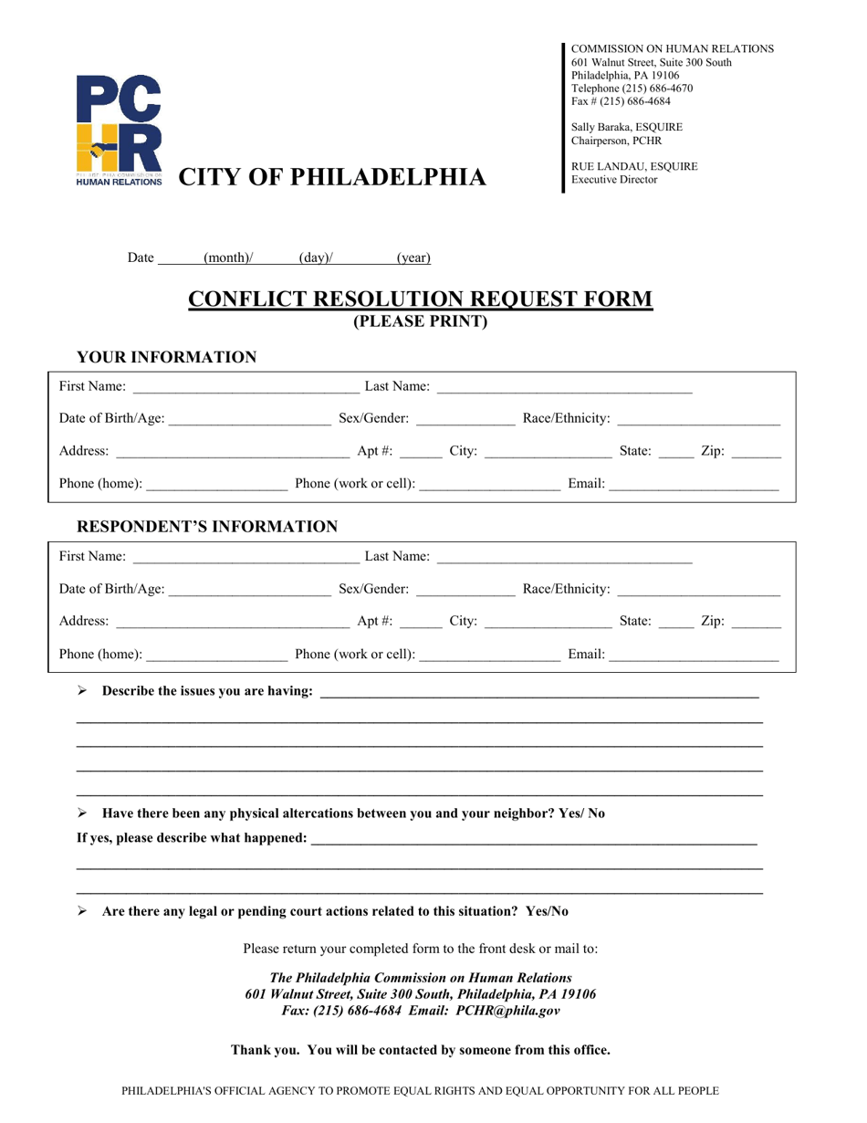Conflict Resolution Request Form - City of Philadelphia, Pennsylvania, Page 1