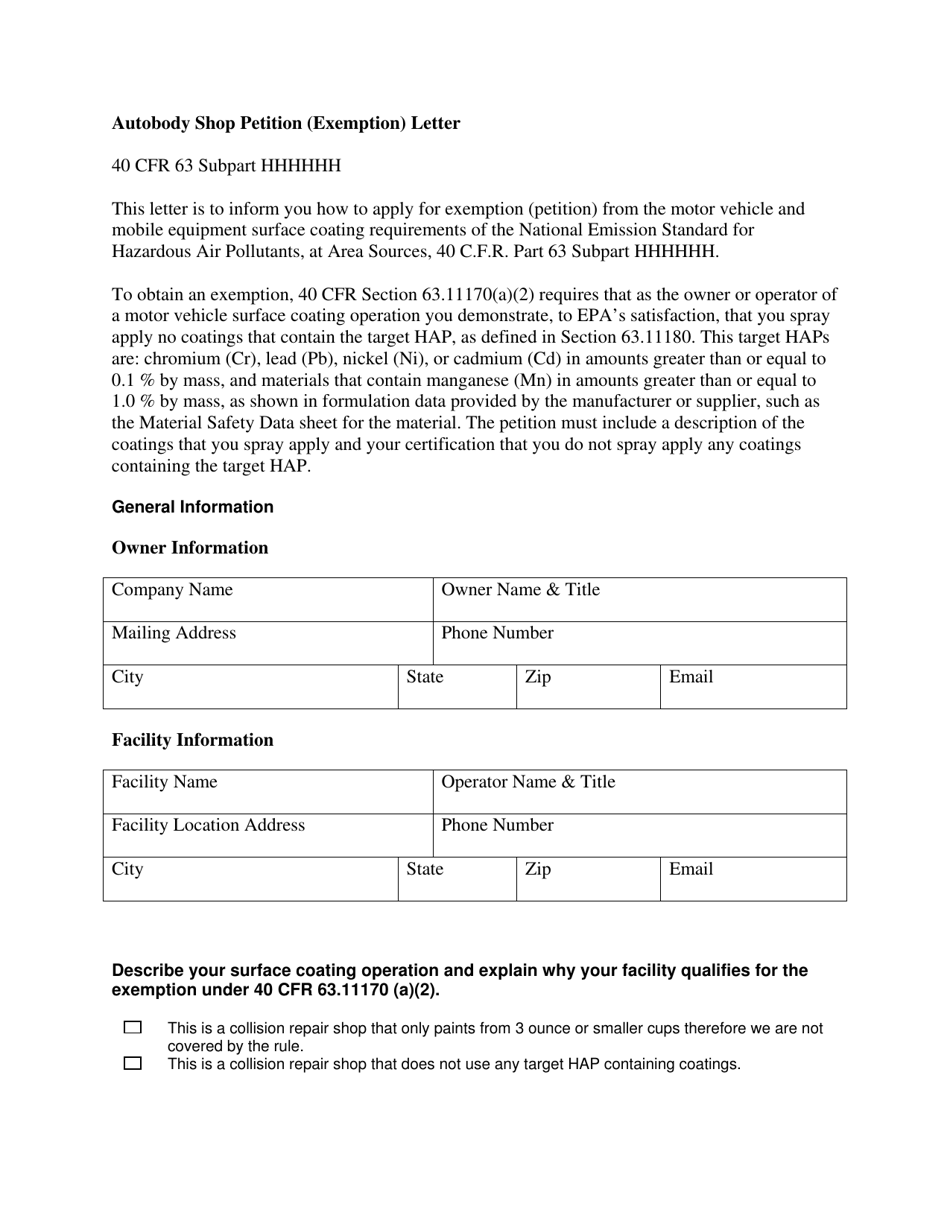 Autobody Shop Petition (Exemption) Letter - City of Philadelphia, Pennsylvania, Page 1