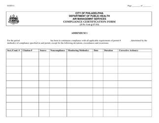 Air Management Services Compliance Certification Form - City of Philadelphia, Pennsylvania, Page 2