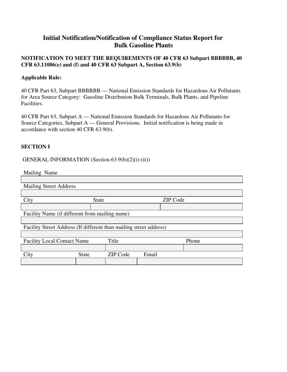 Iinitial Notification / Notification of Compliance Status Report for Bulk Gasoline Plants - City of Philadelphia, Pennsylvania, Page 1