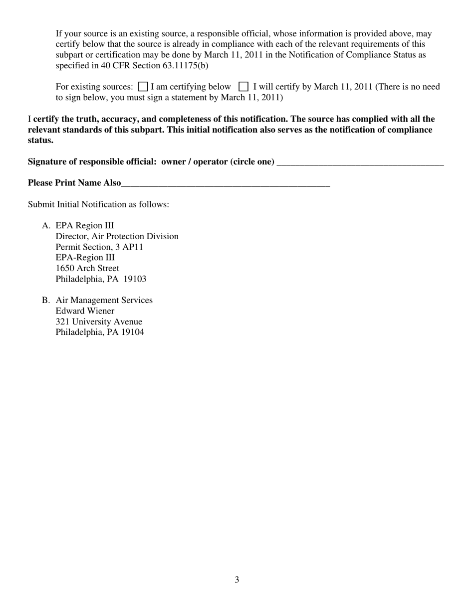 Paint Stripping and Miscellaneous Surface Coating Initial Notification Form (For Subpart 6h) - City of Philadelphia, Pennsylvania, Page 3