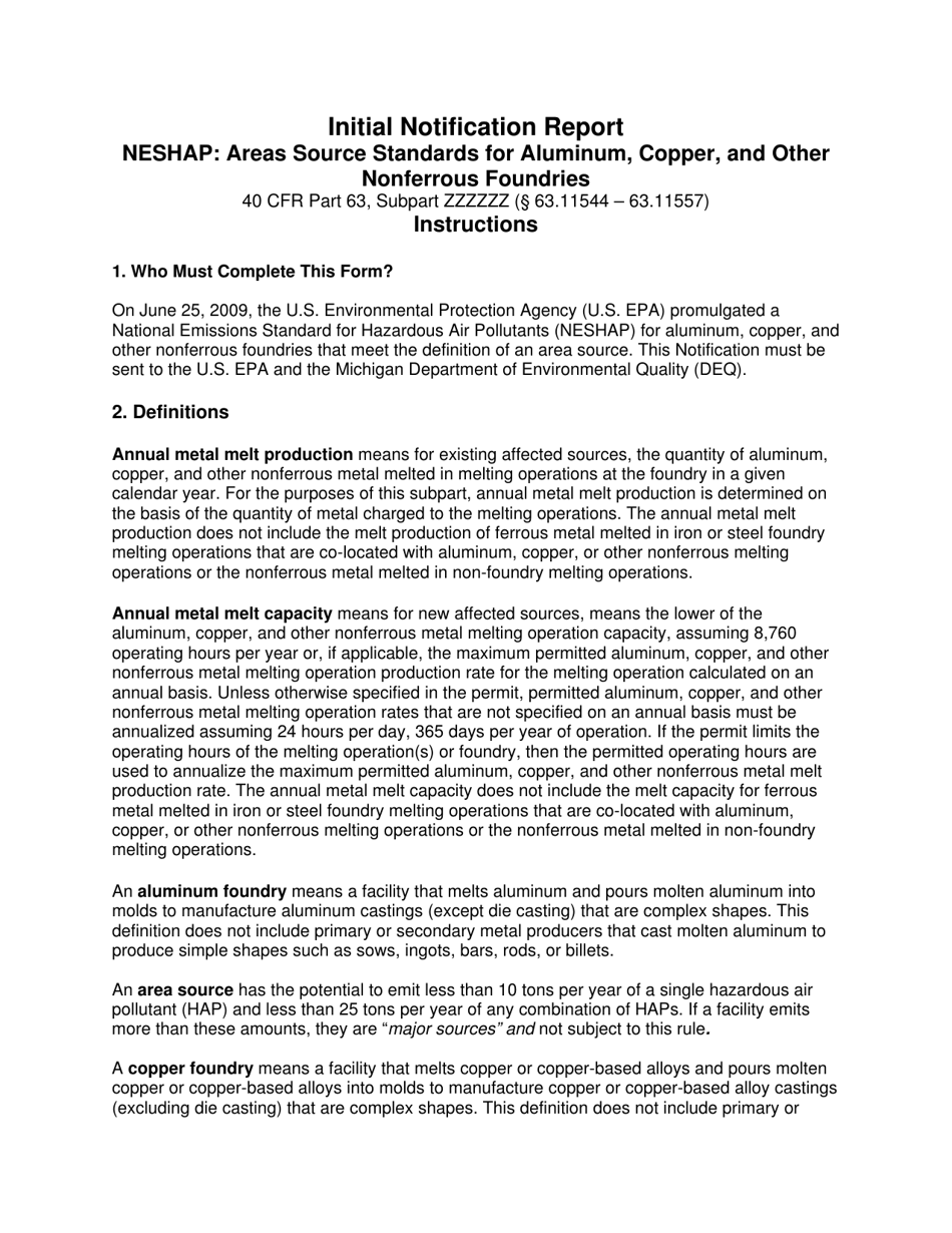 Initial Notification Report Neshap: Areas Source Standards for Aluminum, Copper, and Other Nonferrous Foundries - City of Philadelphia, Pennsylvania, Page 1