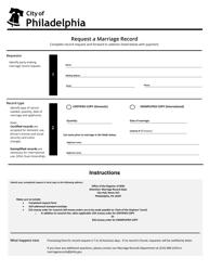 Document preview: Request a Marriage Record - City of Philadelphia, Pennsylvania