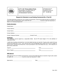 Request for Extension to Use Existing Commercial No. 2 Fuel Oil - City of Philadelphia, Pennsylvania