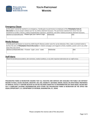 Youth Participant Registration Form - City of Philadelphia, Pennsylvania, Page 2