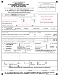 Application for Philadelphia Business Tax Account Number, Commercial Activity License, Wage Tax Withholding Account - City of Philadelphia, Pennsylvania