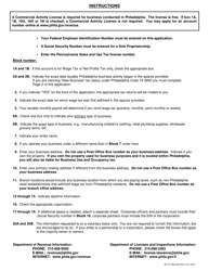 Application for Philadelphia Business Tax Account Number, Commercial Activity License, Wage Tax Withholding Account - City of Philadelphia, Pennsylvania, Page 2