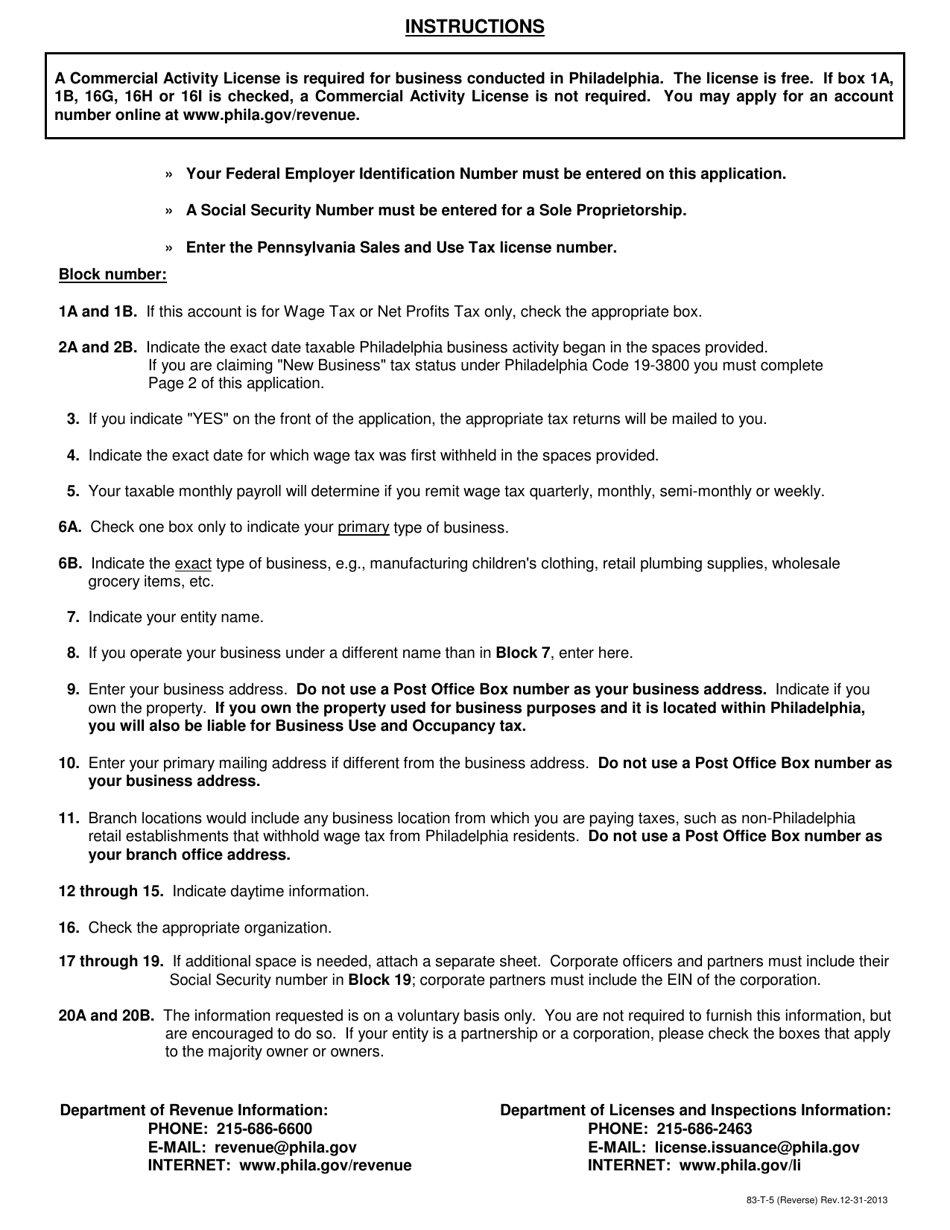 City of Philadelphia, Pennsylvania Application for Philadelphia