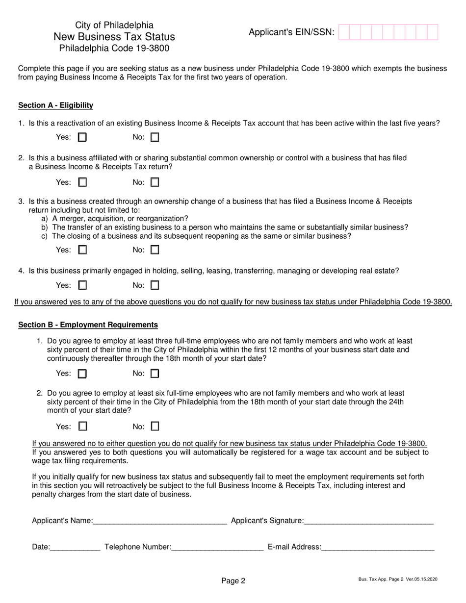 City of Philadelphia, Pennsylvania Application for Philadelphia