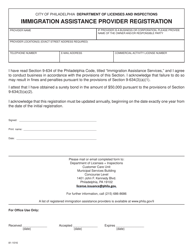 Document preview: Immigration Assistance Provider Registration - City of Philadelphia, Pennsylvania