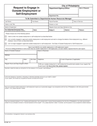 Document preview: Form 82-366 Request to Engage in Outside Employment or Self-employment - City of Philadelphia, Pennsylvania