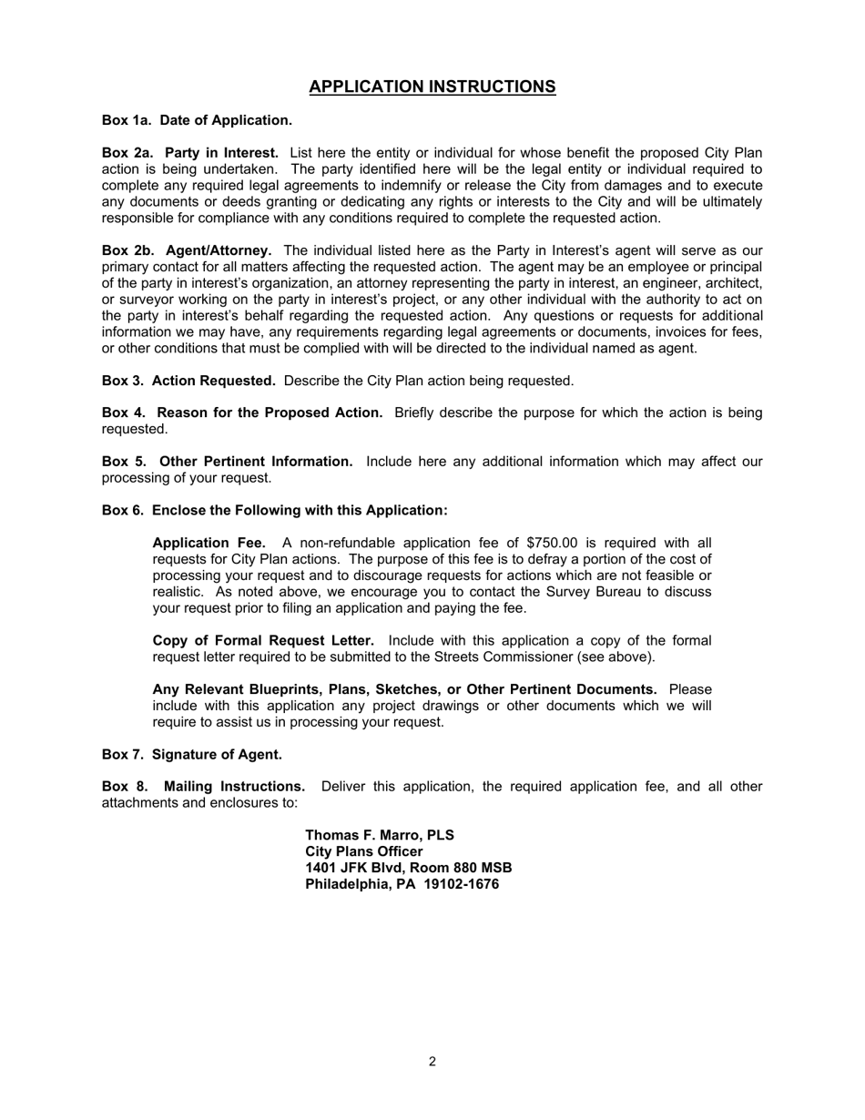 Application for City Plan Action - City of Philadelphia, Pennsylvania, Page 2