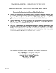 Veterans Tax Credit Certification of Qualified Employees - City of Philadelphia, Pennsylvania, Page 3