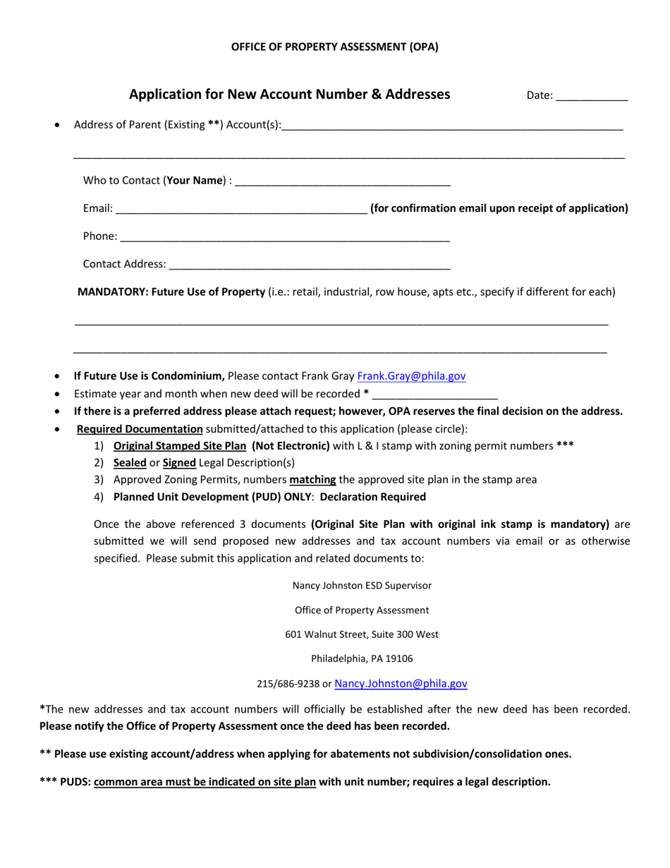 Planned Unit Development (Pud) Application for New Account Number  Addresses - City of Philadelphia, Pennsylvania, Page 2