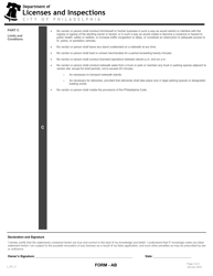 Form AB (L_031_F) Application for a Special Vending District License - City of Philadelphia, Pennsylvania, Page 2