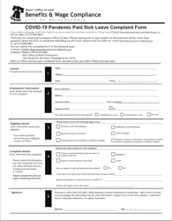 Document preview: Covid-19 Pandemic Paid Sick Leave Complaint Form - City of Philadelphia, Pennsylvania