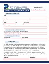 Application for Sheriff&#039;s Tax Sale Escrow Program - City of Philadelphia, Pennsylvania, Page 2