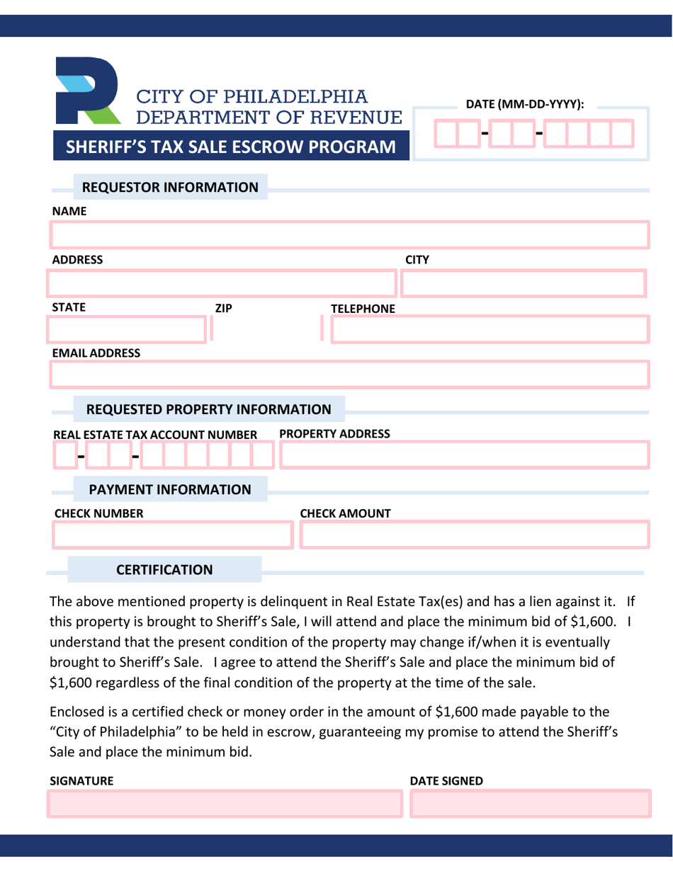 City of Philadelphia, Pennsylvania Application for Sheriff