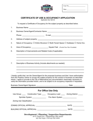 Document preview: Certificate of Use & Occupancy Application - City of Miamisburg, Ohio
