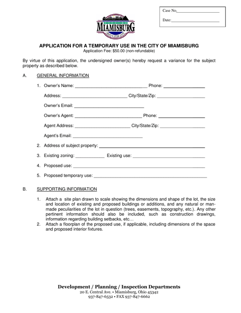 Application for a Temporary Use in the City of Miamisburg - City of Miamisburg, Ohio
