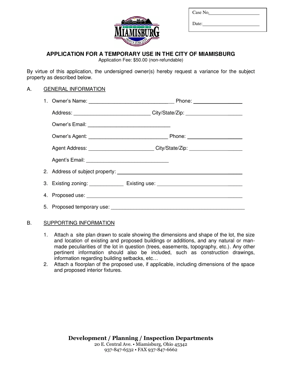 Application for a Temporary Use in the City of Miamisburg - City of Miamisburg, Ohio, Page 1
