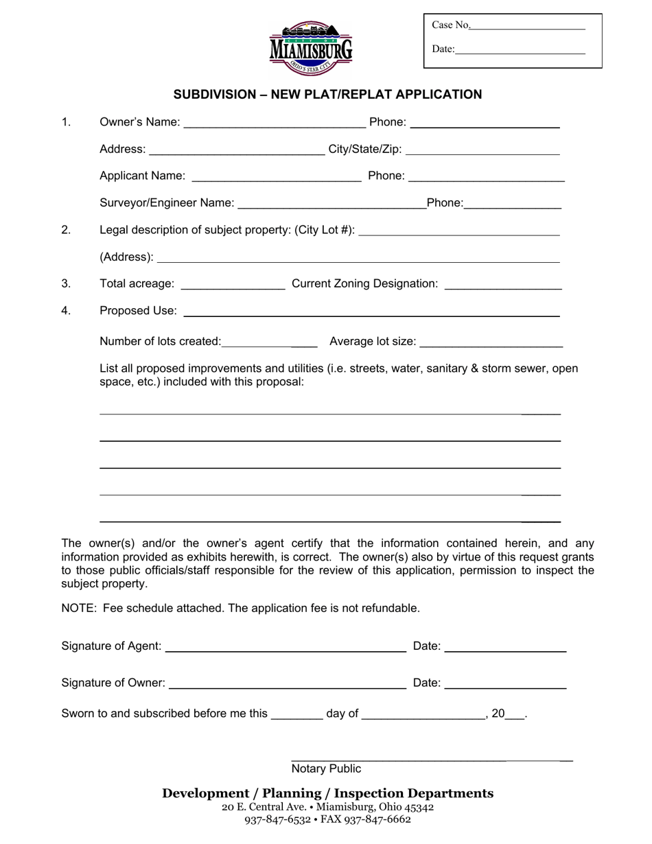 Subdivision - New Plat / Replat Application - City of Miamisburg, Ohio, Page 1