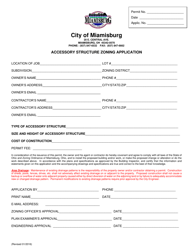 Document preview: Accessory Structure Zoning Application - City of Miamisburg, Ohio