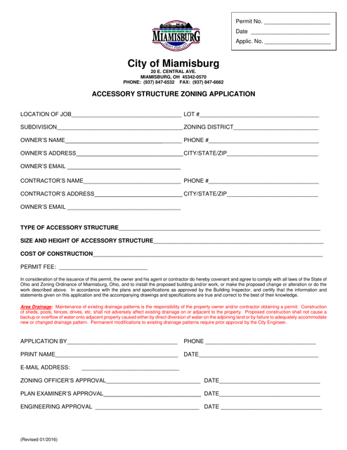 Accessory Structure Zoning Application - City of Miamisburg, Ohio