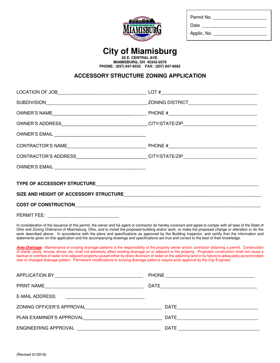 Accessory Structure Zoning Application - City of Miamisburg, Ohio, Page 1