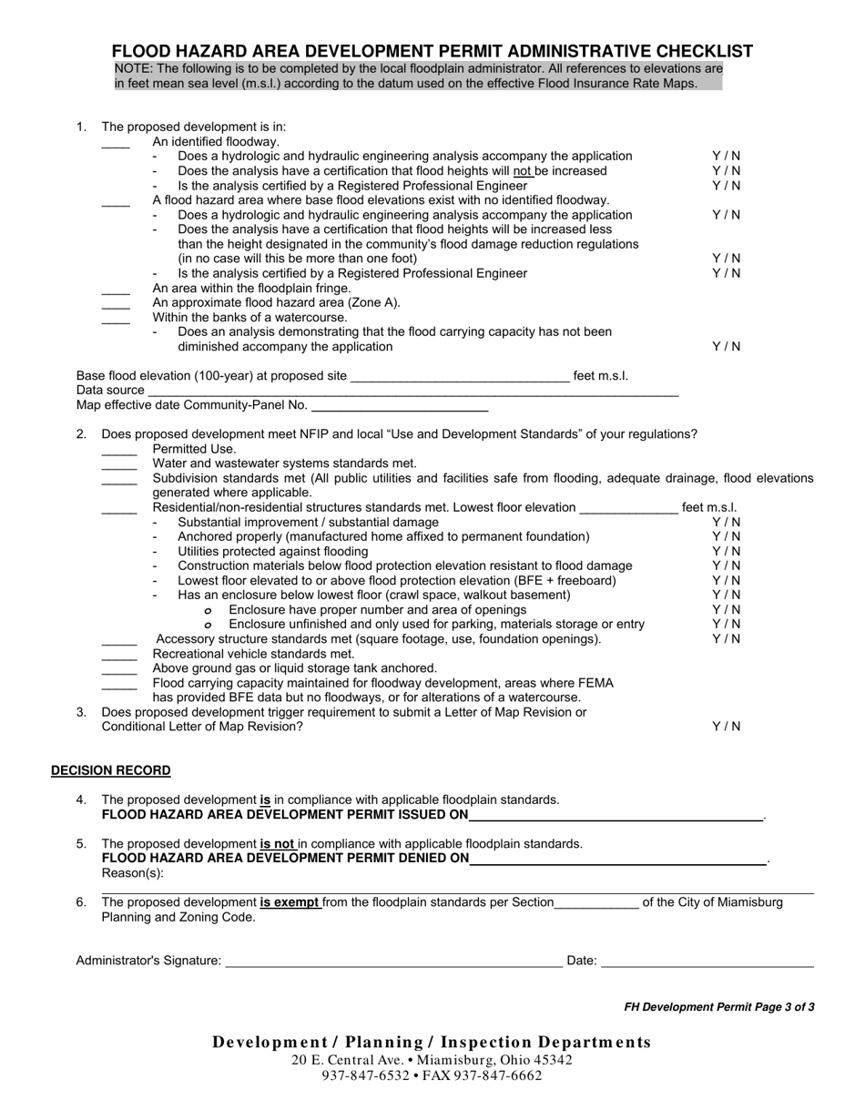 Flood Hazard Area Development Permit Application - City of Miamisburg, Ohio, Page 3