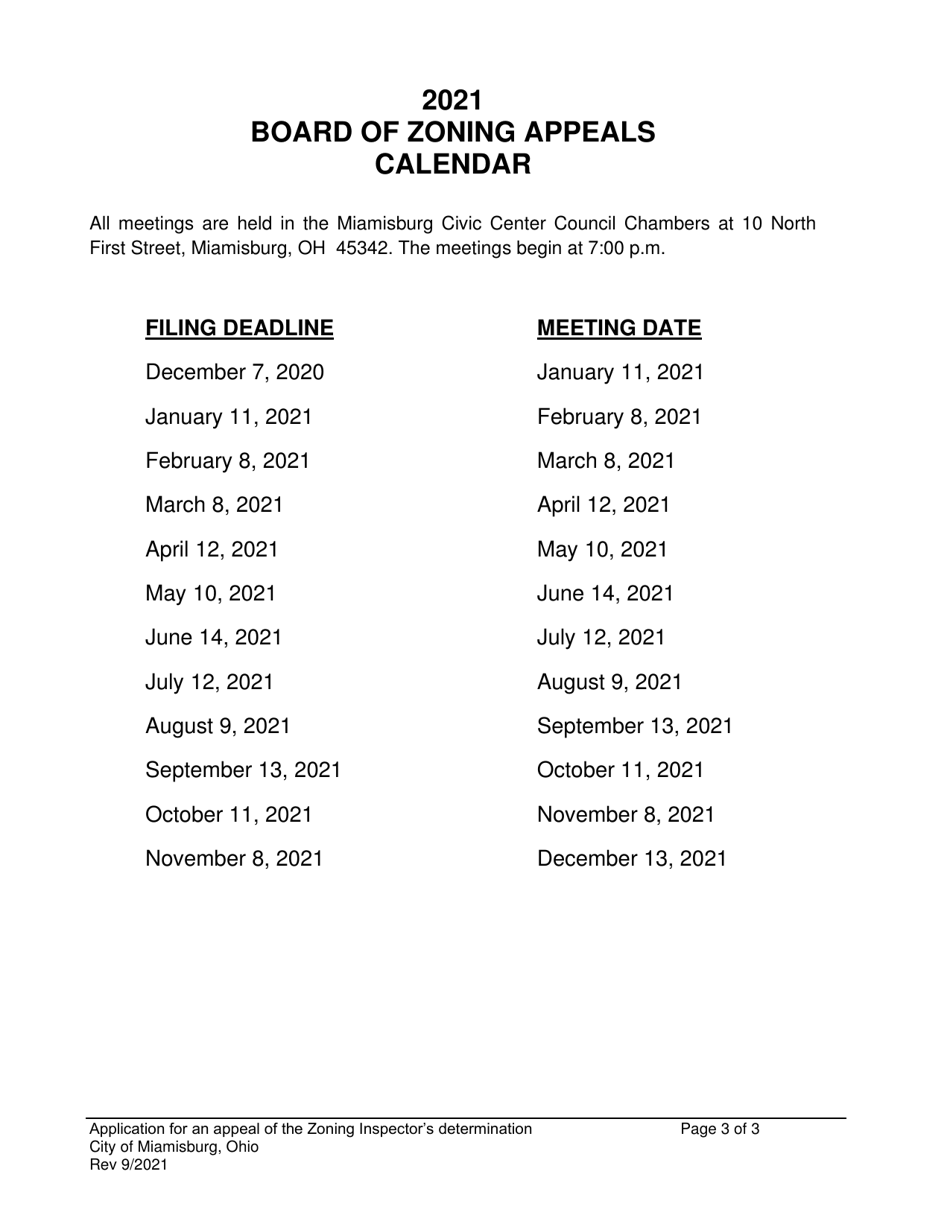 Application for an Appeal of an Order, Requirement, Decision, Interpretation, or Determination Made by the Zoning Inspector - City of Miamisburg, Ohio, Page 3