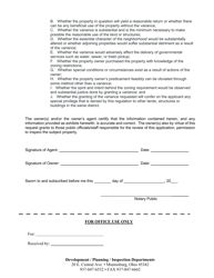 Variance Application - City of Miamisburg, Ohio, Page 2