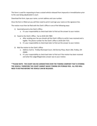 Document preview: Motion for Pre-trial Return of Seized Vehcile - City of Findlay, Ohio