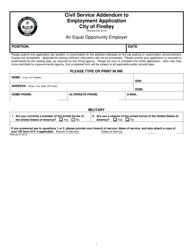 Document preview: Civil Service Addendum to Employment Application - City of Findlay, Ohio